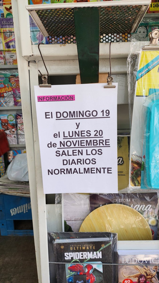 DiariosPSerrano's tweet photo. El domingo 19 y el lunes 20 de noviembre salen los diarios normalmente. 
Te esperamos por el puesto. https://t.co/Tr1EFh2CTN