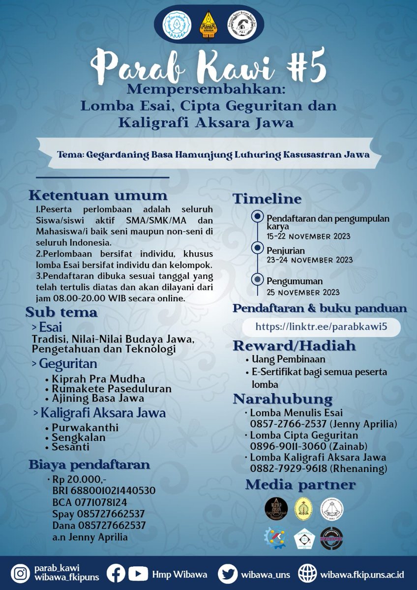 [Media Partner]

✨Parab Kawi #5✨

Link pendaftaran dan Bukpan :
linktr.ee/parabkawi5