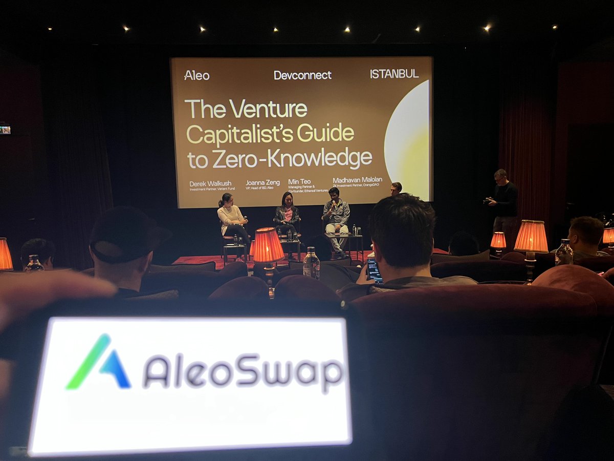 AlphaSwap_dex's tweet photo. Exciting times for Aleoswap as our team rocked the stage at #Devconnect in Istanbul! 🚀 Just concluded a compelling pitch at @AleoHQ zkHouse Istanbul, highlighting the prowess of Zero-Knowledge Proofs in blockchain. 🌐💡Exciting times ahead for #AleoCommunity! #AleoSwap https://t.co/yRHDFw4gAj