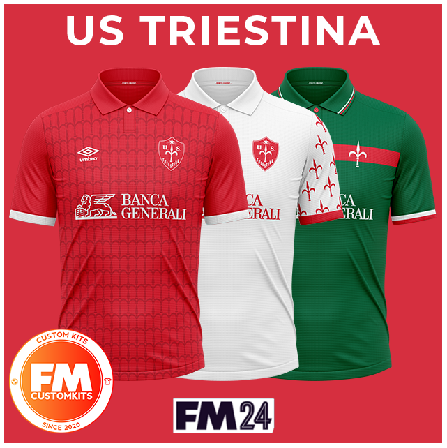 fmcustomkits's tweet photo. A new #FM24 request delivered ✅
@triestina1918 custom kits asked by @Maxy_690 👕
The team plays is italian @SerieC so it's also a good #saveidea 💻
If you want to spice up your #FootballManager save with bespoke kits send a request on our website ⬇️
https://t.co/EWGoUyZCXt https://t.co/BEVSGqrcrZ
