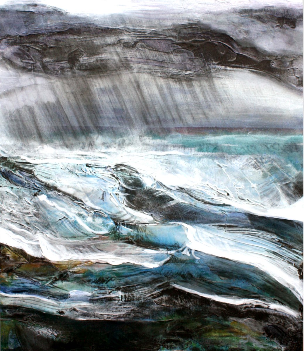 WET & WINDY day - good day to stay indoors and keep warm by the fire-  #rain #wet #stormy #fireside #trees #moody #miserable #seascape #landscape #SaturdayVibes  #stormysea #stormysky #badweather #ruthmcdonald #painterprintmaker #artistsonX #artwork #painting #art #cloudy #coast