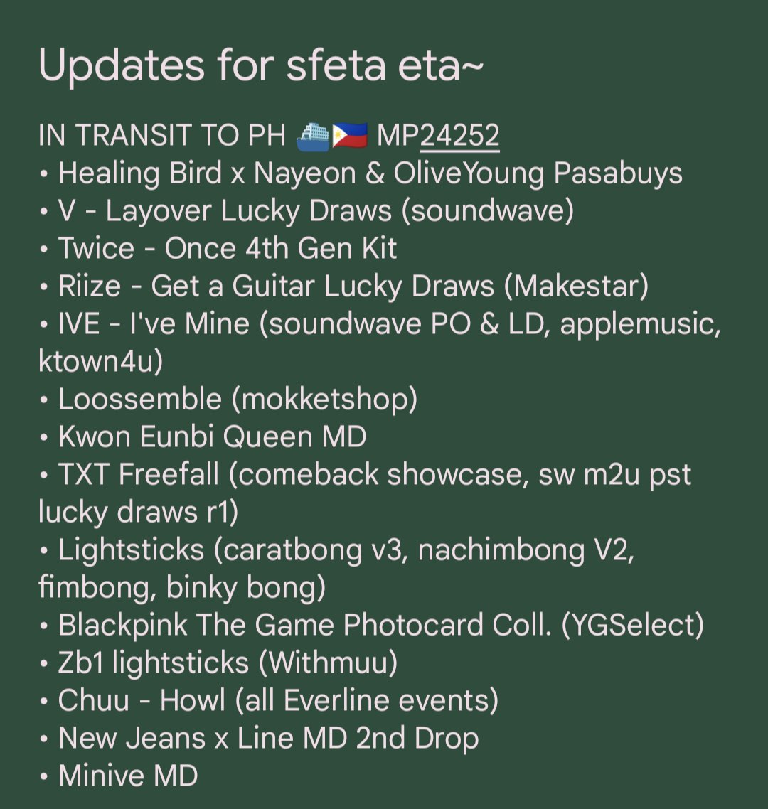 chingeechingu's tweet photo. #ChingeeUpdates
Current box in warehouse
Expecting 11/20 at PH add๐ต๐ญ
๐ฐ๐ท Items in KR add need to wait for other items to arrive before reboxing
Please let me know if any GOs were not included in the list below ๐
On hand items:
๐ https://t.co/xqmE0qu9GU https://t.co/BYoiT3J7Pb