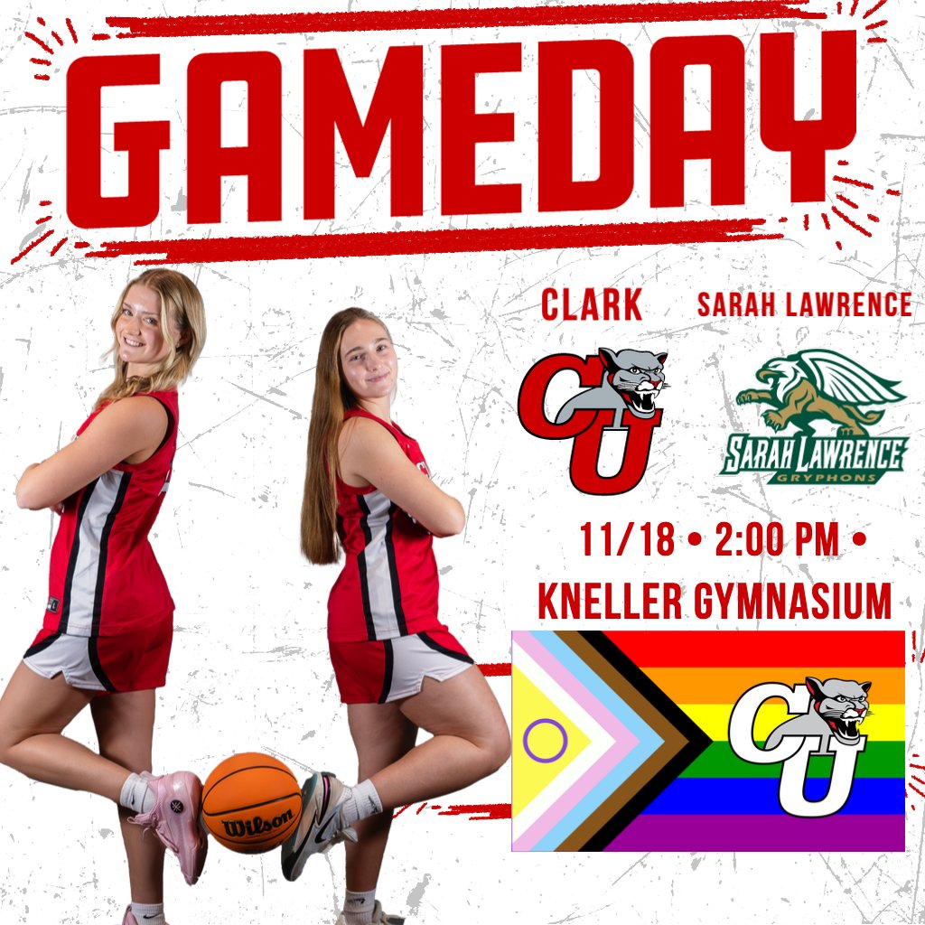 ClarkAthletics's tweet photo. It's GAMEDAY!! Women's Basketball will play their home-opener today with their play with pride contest against Sarah Lawrence!

⏰ 2:00 p.m.
📍 Kneller
📹 https://t.co/XCxoiab7tp
📊 https://t.co/HDB9juNOBj

#RollCougs https://t.co/ZM8gOhWpao