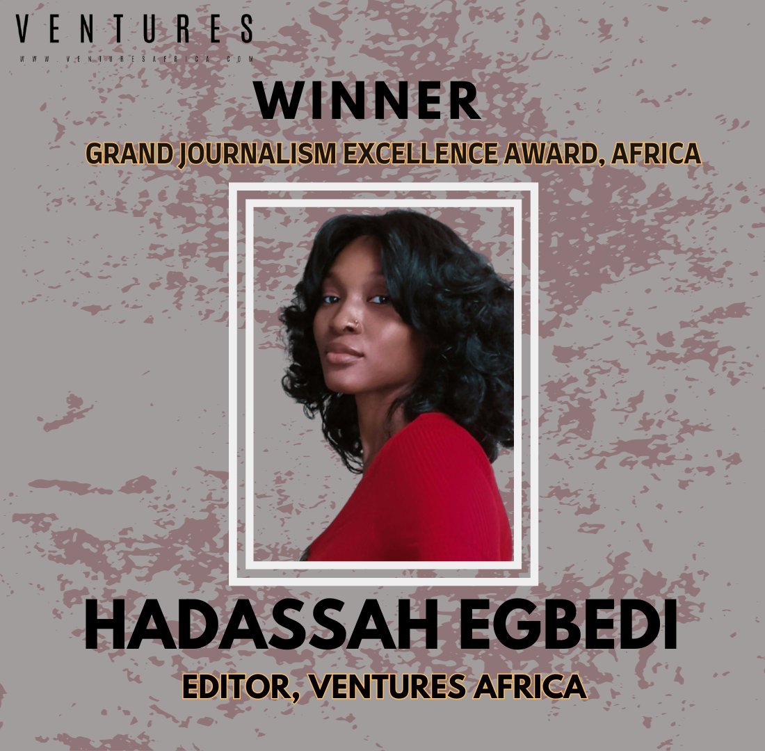 VenturesAfrica's tweet photo. A proud moment for us at Ventures Africa as our editor, Hadassah Egbedi @hadassahegbd, wins @africa_heroes Grand Journalism Excellence Award for her outstanding coverage of business and entrepreneurship in Africa. 🚀🏅
#ABH2023 #ABHat5 #ItsOurTime #APOGroup https://t.co/kueb32zkkB