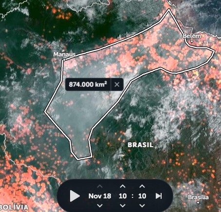 condicoesdotemp's tweet photo. Neste momento  há ao menos 874.000 km² de área coberta por fumaça ou névoa seca sobre a Amazonia. Alguém pode estimar a quantidade de pessoas  e pets que estão respirando essa poluição originada das queimadas que a semanas estão fora de controle?  
@fiscaldoibama #lulaNero https://t.co/8AMbdTQ9yt