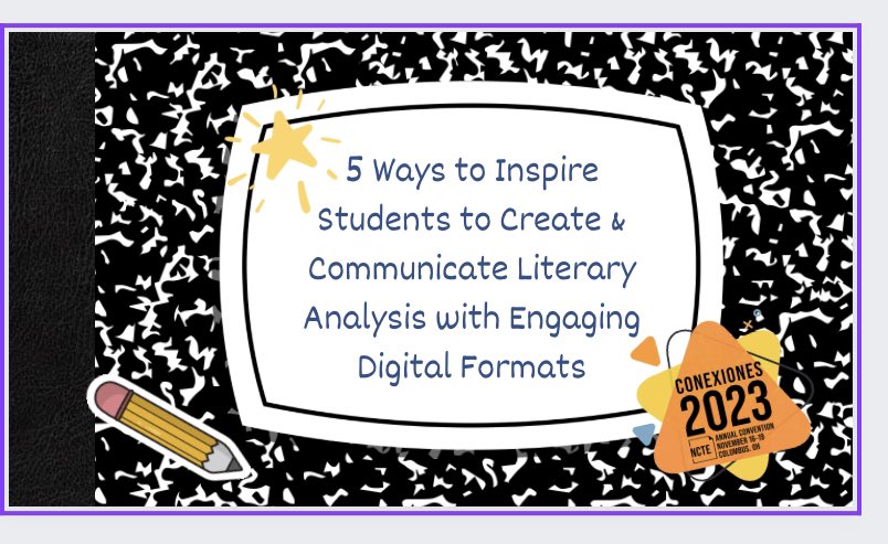 teachingfactor's tweet image. Good morning #NCTE23 friends, as you are planning your day at the conference note that 2:45 pm today I will be presenting 5 Multimedia Projects to bring Literary Analysis to Life & Shelve that Essay. Join me in in C-160A/B    To learn more