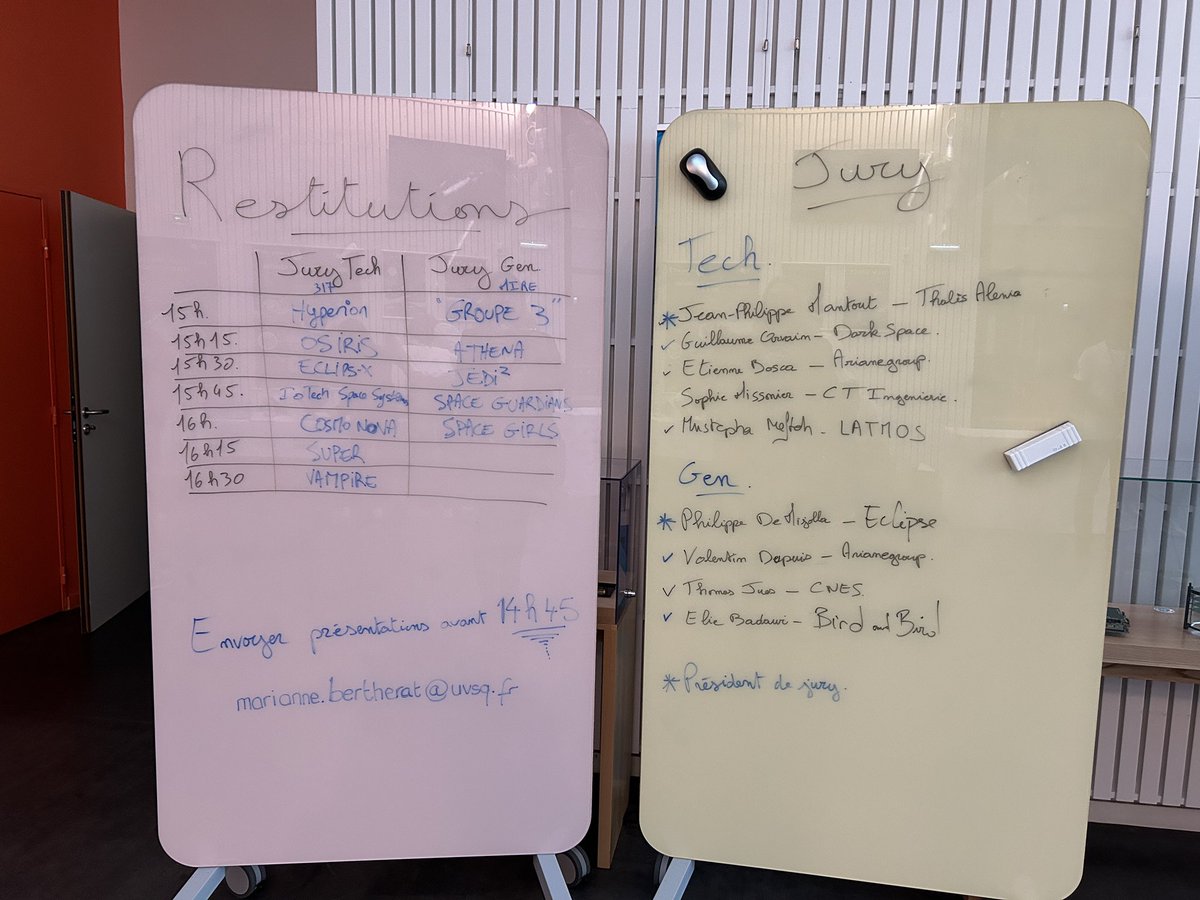 uvsq's tweet photo. #hackathon #DefInSpace
C’est l’heure des restitutions après 24h de brainstorming pour imaginer la défense spatiale de demain. Les groupes de 5 étudiants ont 8 minutes pour pitcher leur projet ! Ici la team Athena qui pitch en présence de Mme Béatrice Piron, députée des Yvelines https://t.co/SRylOLlPwu