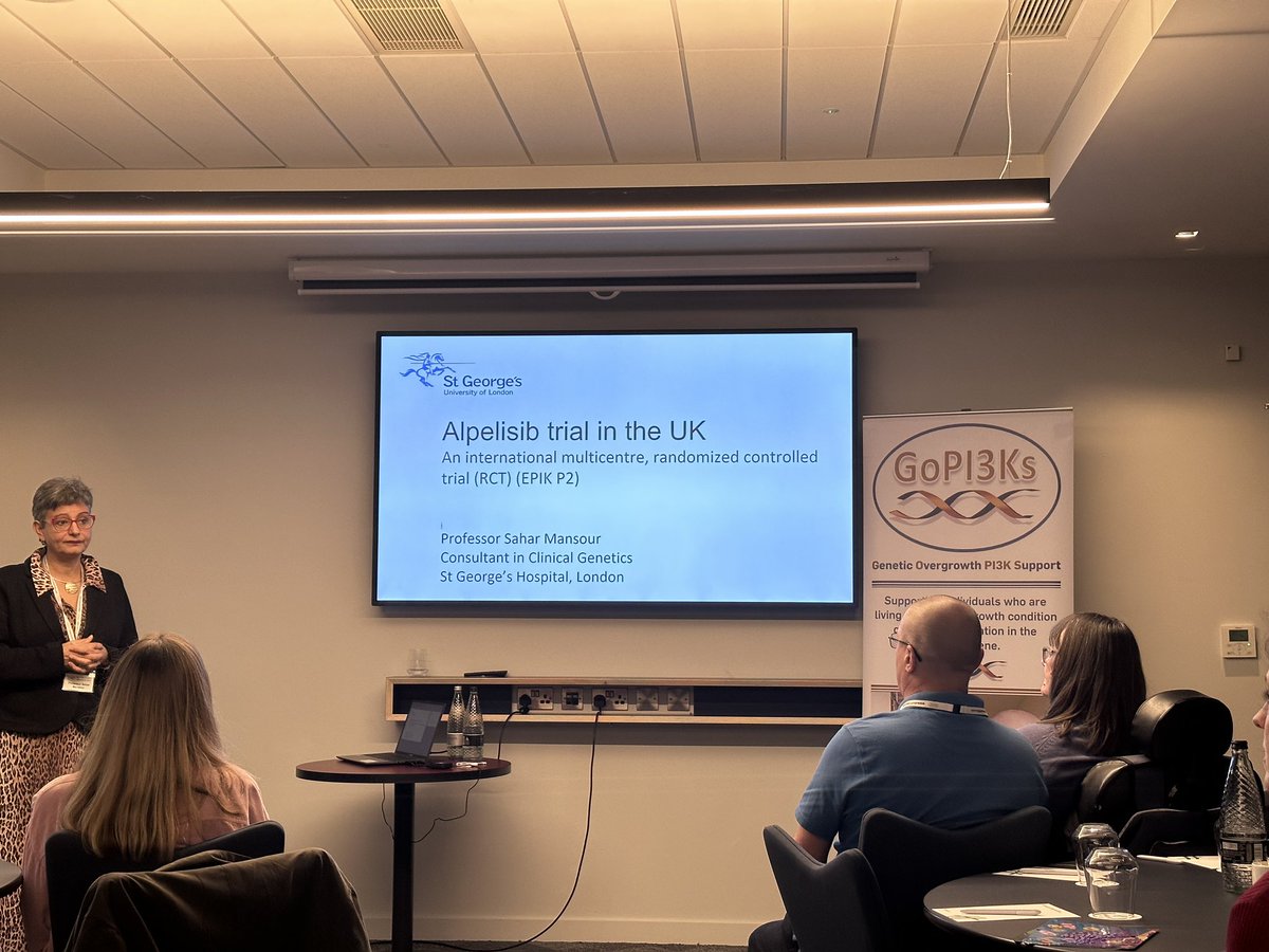hevas_nl's tweet photo. Professor Sahar Mansour about the Alpelisib trial in the UK: "Mild to moderate benefit for PROS. Alpelisib seems to be better tolerated than sirolimus, although similar side effects." @GoPI3Ks https://t.co/dX2uzmF2PR