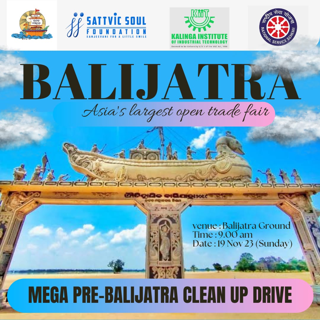 MEGA PRE-BALIJATRA CLEAN UP DRIVE 

We <a href="/SATTVIC_SOUL/">Sattvic Soul Foundation</a>  along with <a href="/Nss_Lakshya/">KIIT NSS SOEE PROJECT LAKSHYA</a> team of <a href="/KIITUniversity/">KIIT - Kalinga Institute of Industrial Technology</a> are going to. organise an weekend plogging drive  at 📍 Balijatra ground on this Sunday at 9:00 AM  sharp 🤝 .

We invite all of you to join us on this Sunday🤝  ✨

<a href="/CDA_CUTTACK/">CUTTACK DEVELOPMENT AUTHORITY</a>