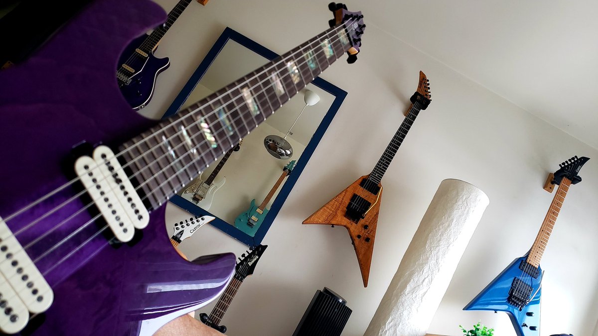 The purple 💜 one. #electricguitar #guitarmania #guitargram #guitarphotography #guitarpics #guitarheaven #purpleguitar #superstrat #floydrose #carvinguitars #kieselguitars #seymourduncan #dimarzio #flyingv #guitarra #guitarcollection