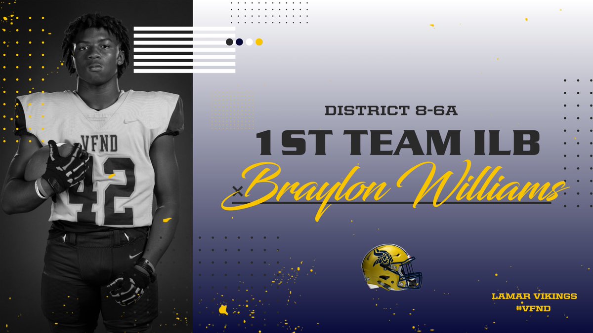 Congratulations to our 8-6A All District 1st Team Defensive Forcing Unit Performers!

DL: Damien Brown
Edge: Cooper Barnard
ILB: Braylon Williams

#WTD
#BET