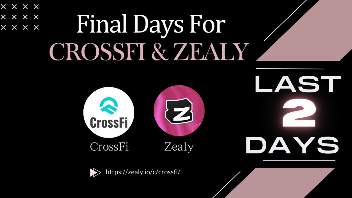 globalcrossfi's tweet photo. 🔥 The final two days of the CrossFi &amp; Zealy Event are an absolute thrill!🚀

Get ready for the Zealy challenge, conquer missions, and secure your share of the $200 prize.💸

Don't miss out on the excitement – plunge into the action with #CrossFi now!👇

🔗https://t.co/nVrFgRYNgM https://t.co/hIvVaW8lvn