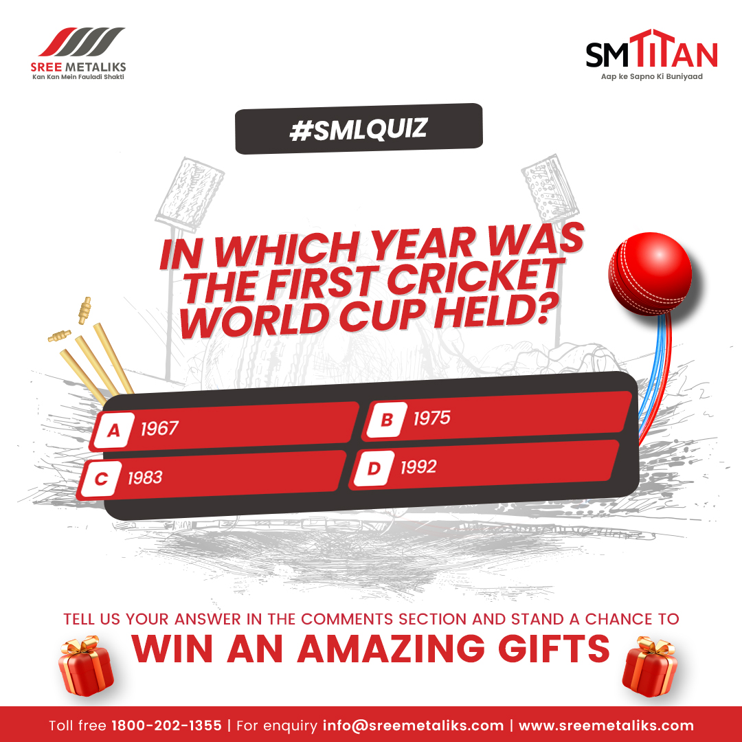 SreeMetaliks's tweet image. Unleash your cricketing knowledge with #SMLQuiz! 

Test your skills and dive into the world of cricket history. How well do you know the game?

#CricketWorldCup #Champions #CricketTrivia #ODIWorldCup #IndianCricketers #contest #worldcup #worlcupcontest #sreemetaliks #smtitan