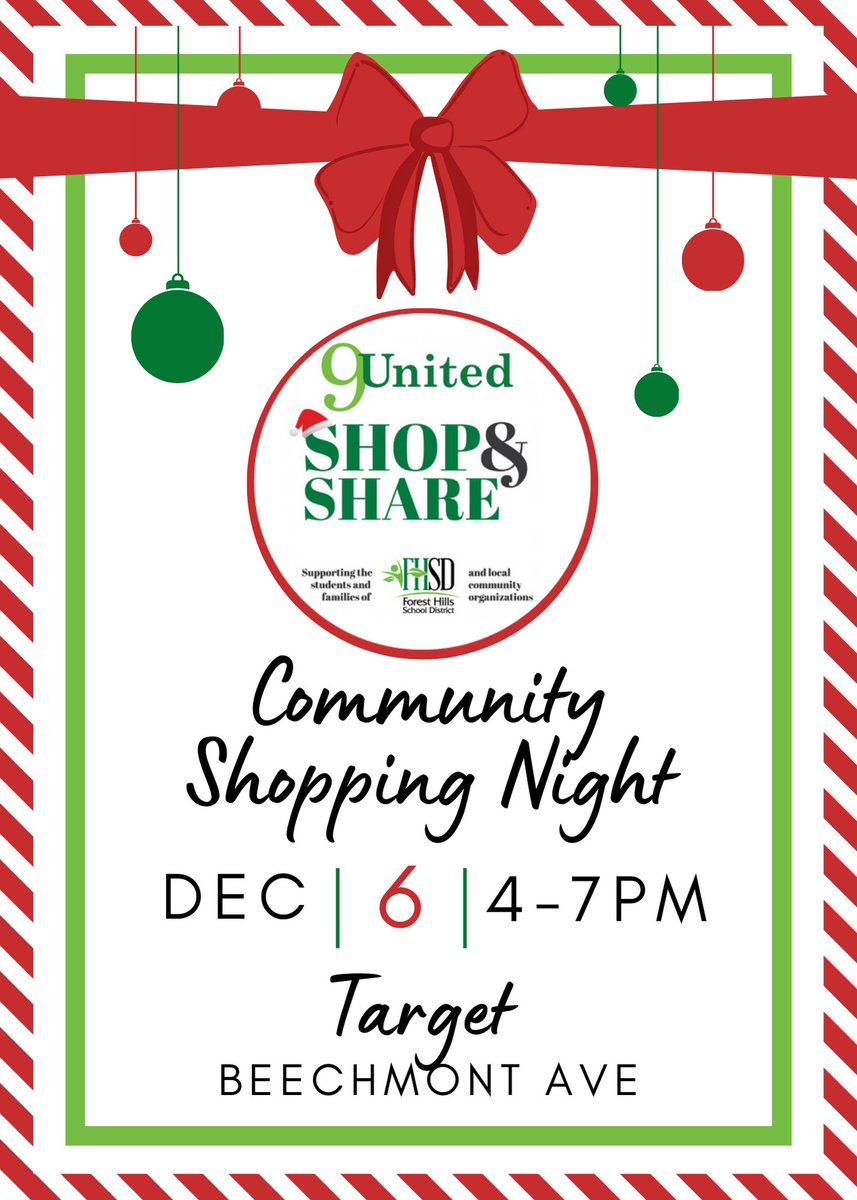 maddux_pto's tweet photo. Our Shop & Share Collection has been amazing - it’s going to & will do so much good at @9UnitedLeaders’s Community Shopping Night!
Join the @fhschools community on 12/6 at Target for a night to be #UnitedInGenerosity!
More: https://t.co/rld1lKLY3G https://t.co/dbiz7d5jXy