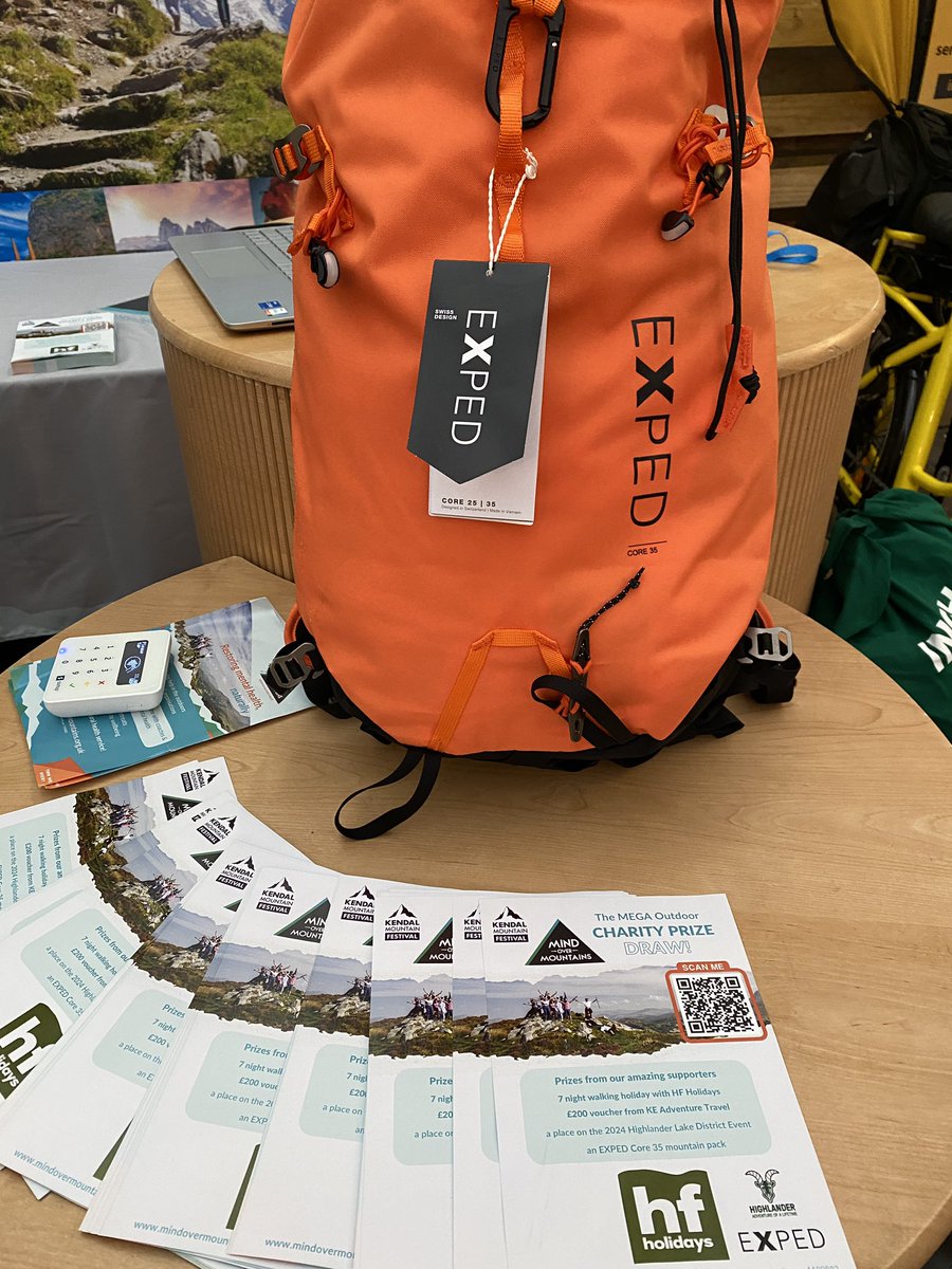 Prizes galore! Win a 1 week walking holiday for two, a £200 holiday voucher, a place on a Lake District challenge event or this awesome rucksack! Come & see us at @kendalmountain TODAY or buy your tickets online to support our charity - thank you so much mindovermountains.org.uk/kendalprizedraw