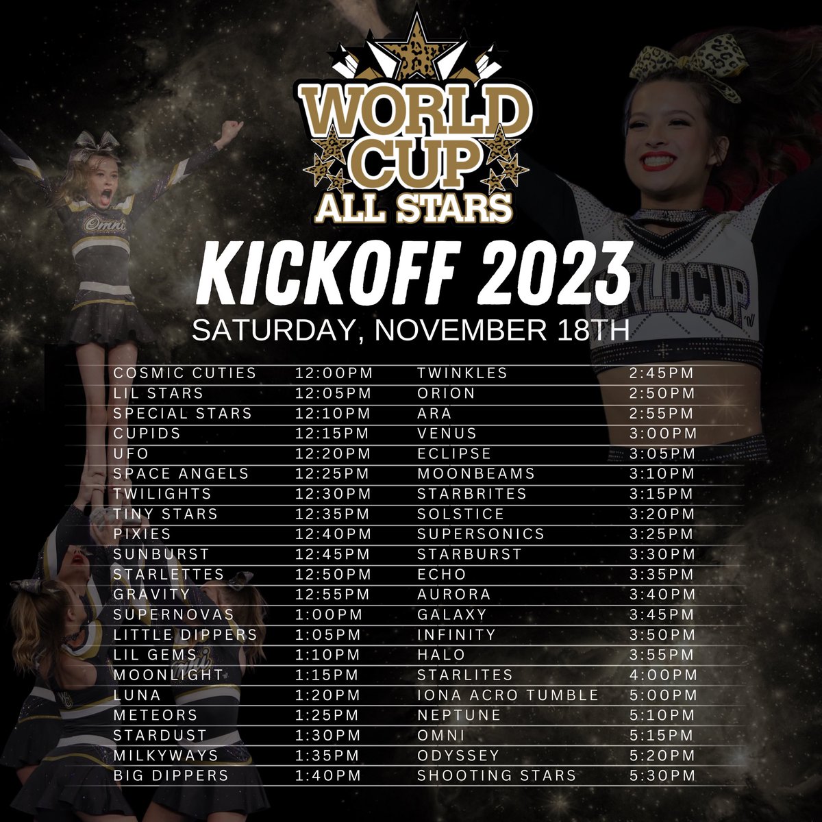 WorldCupallstar's tweet photo. 𝐖𝐎𝐑𝐋𝐃 𝐂𝐔𝐏 𝐊𝐈𝐂𝐊𝐎𝐅𝐅 𝐈𝐒 𝐇𝐄𝐑𝐄! 💫
We can’t wait to see all our WC teams shine today 🖤💛 #ProudToBeWC #KickoffSchedule #WC #WorldCupAllstars https://t.co/XahAVqkjMh