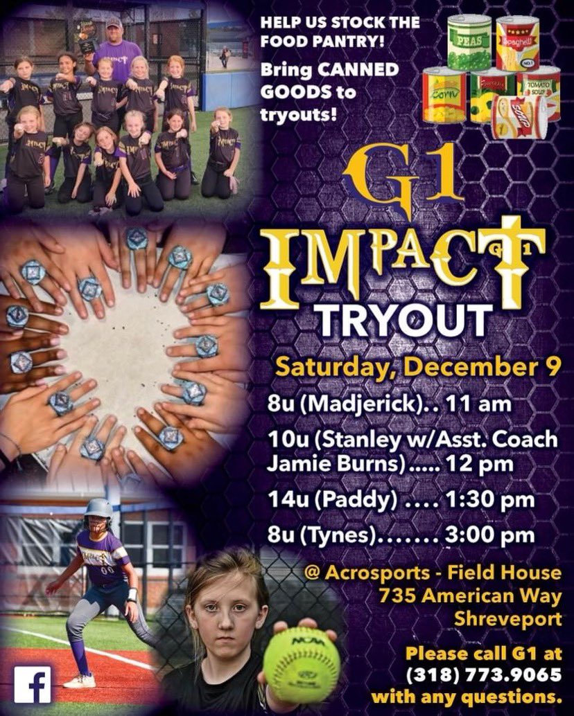 Tryouts for spring 2024! 🥎
Don’t forget your canned goods to help us stock the food bank!