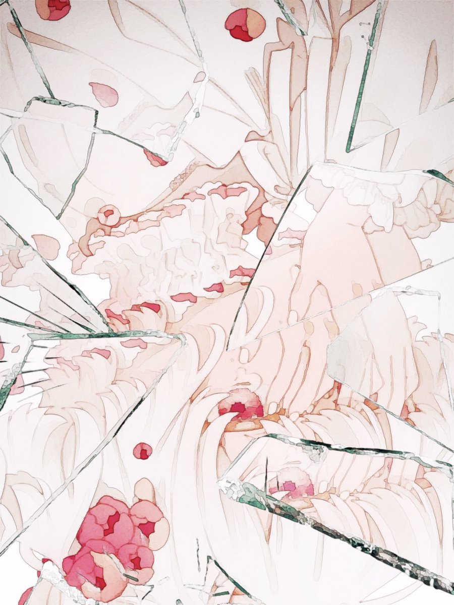 1girl solo white hair broken glass flower frills white theme  illustration images