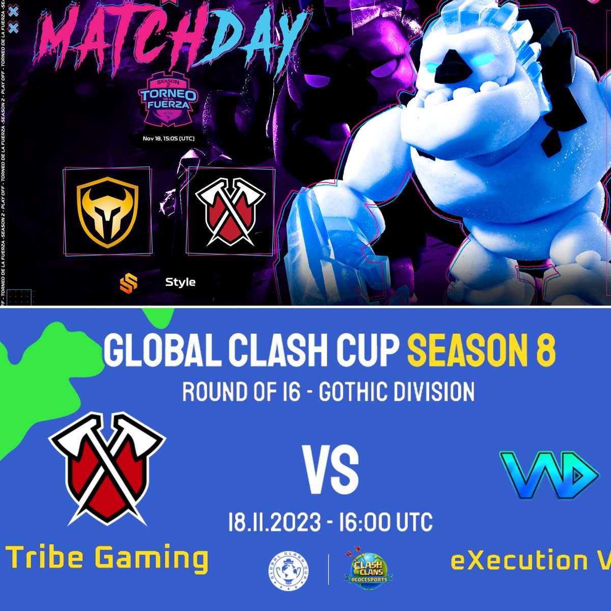 🟣 LIVEEEEEEE!

Stream de Sábado con Doble Guerraza de los chicos de <a href="/TribeGamingCoC/">Tribe Gaming CoC</a> antes de viajar a Helsinki! 🌎

🏆 <a href="/torneo_la/">Torneo De La Fuerza</a> Final LB
🆚 @et_x_titans 
🎥 Cámaras ON

🏆 <a href="/GlobalClashCup/">Global Clash Cup</a> RO16
🆚 <a href="/vnd__esports/">VND E-SPORTS</a> 

🎁 SORTEO CAMISETA de @VNesporting 

📺 twitch.tv/style_coc