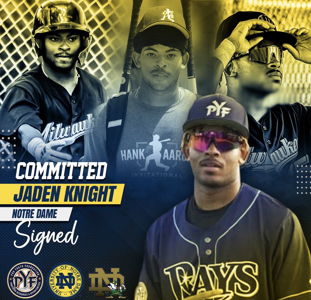 PROYOUTHinc's tweet photo. Congrats to PYF Rays 24’ OF Jaden Knight on his signing with University of Notre Dame. #pyf #pyfrays #proyouthfoundation #notredame @Baseball_YDF @RaysCommunity @MLBDevelops https://t.co/dqTIfsZBCC