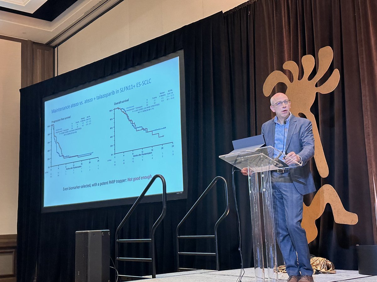 StephenVLiu's tweet image. #MaTOS23 Dr. @charlesrudin discusses #PARP in #SCLC. Full of promise but even when we successfully implement a biomarker driven approach, the evidence for clinical benefit is lacking.