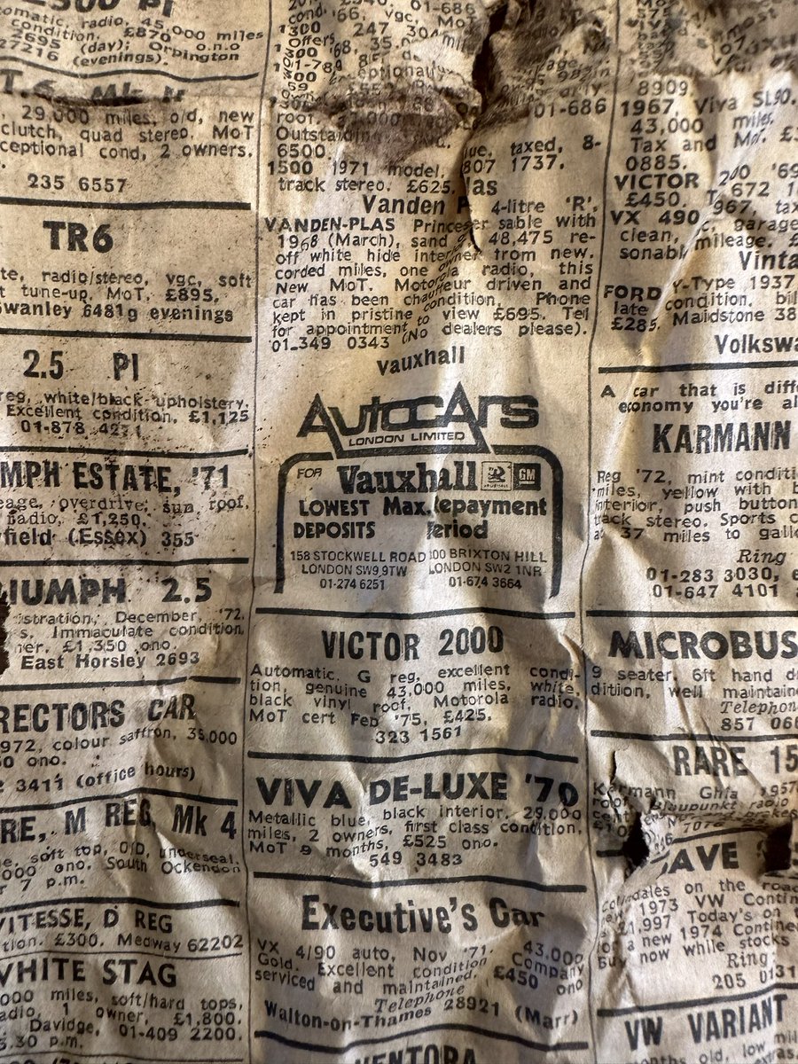 VinnySuperstarr's tweet photo. Whilst the house restoration is taking place. I’ve found some great things. WW2 items and a some great pages newspapers. Found the car classifieds @PaulCowland_ @tweetcoxy68 @Ha11nnh1 @v8oholic @DanFurr #vintageads #vintageclassifieds #oldpapers #vintagecarads #cars #classiccars https://t.co/HwgcYoClDe