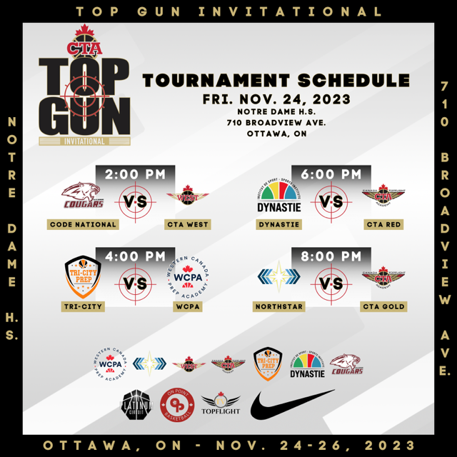 CanadaTopflight's tweet photo. TOP GUN INVITATIONAL NOV 24-26 @NotreDameOCSB #BestInPrep @DrewEbanks @PlatinumCircuit @OntarioSBA @AllCanadianGame @ScoutNSuit @wesblairbrown @themapleminute @onpointscouting @NphScouting @ottawahoops @CanBball @cta_west @wcpambb @Dynastiebball @NorthstarPrep @TriCityBA https://t.co/uscMixDT35