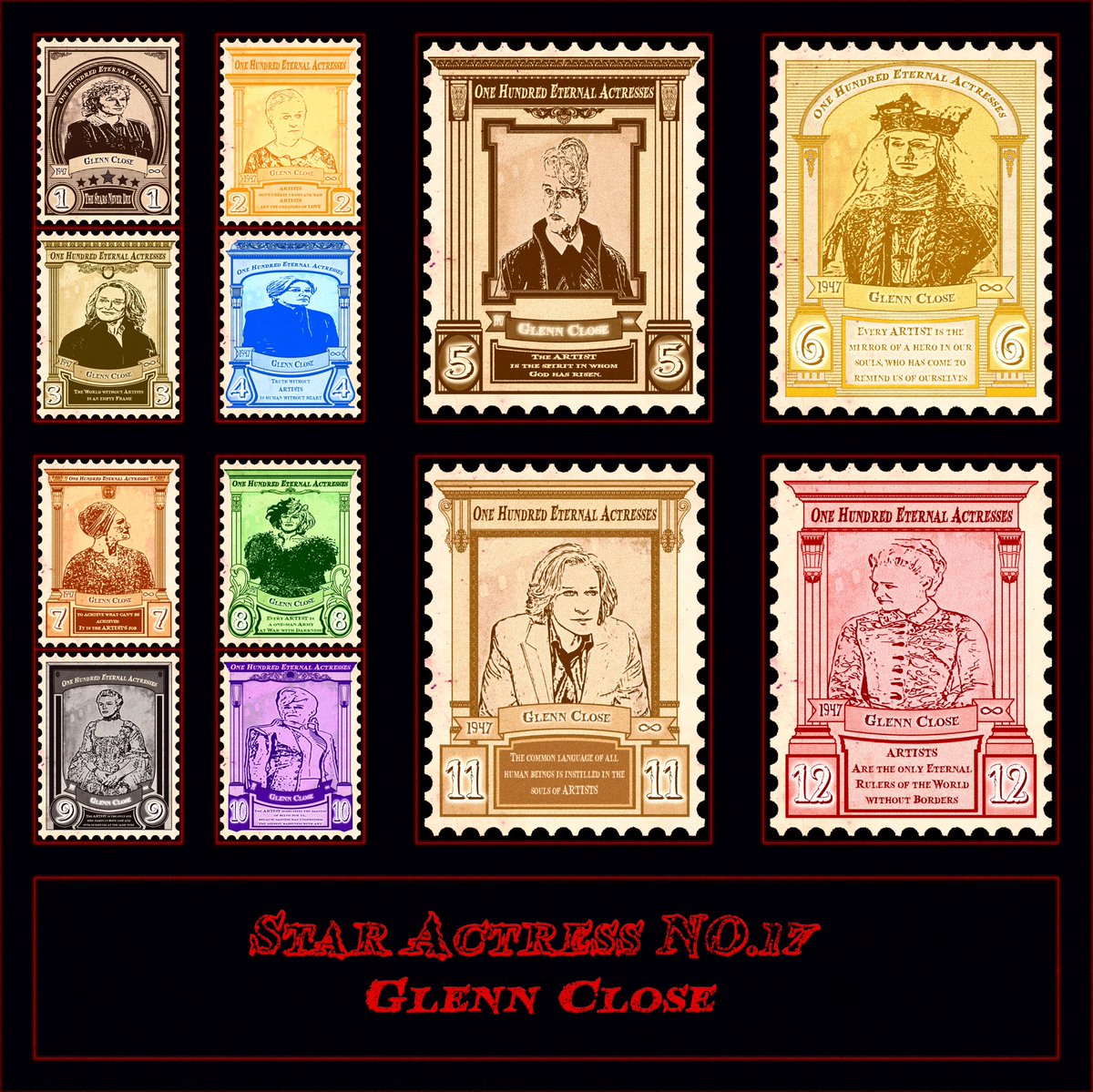 100EternalStars's tweet photo. 🔸The seventeenth group from the 
💎100 Eternal Actresses collection💎
which this group contains 12 NFTs for the eternal actress:
⭐️Glenn Close⭐️
🔴you can also send offers and buy them on this link:🤝
https://t.co/nKkMLRc8zy
 #nftdro #stampcollection #stampcollector #glennclose https://t.co/N82tjs6CJY