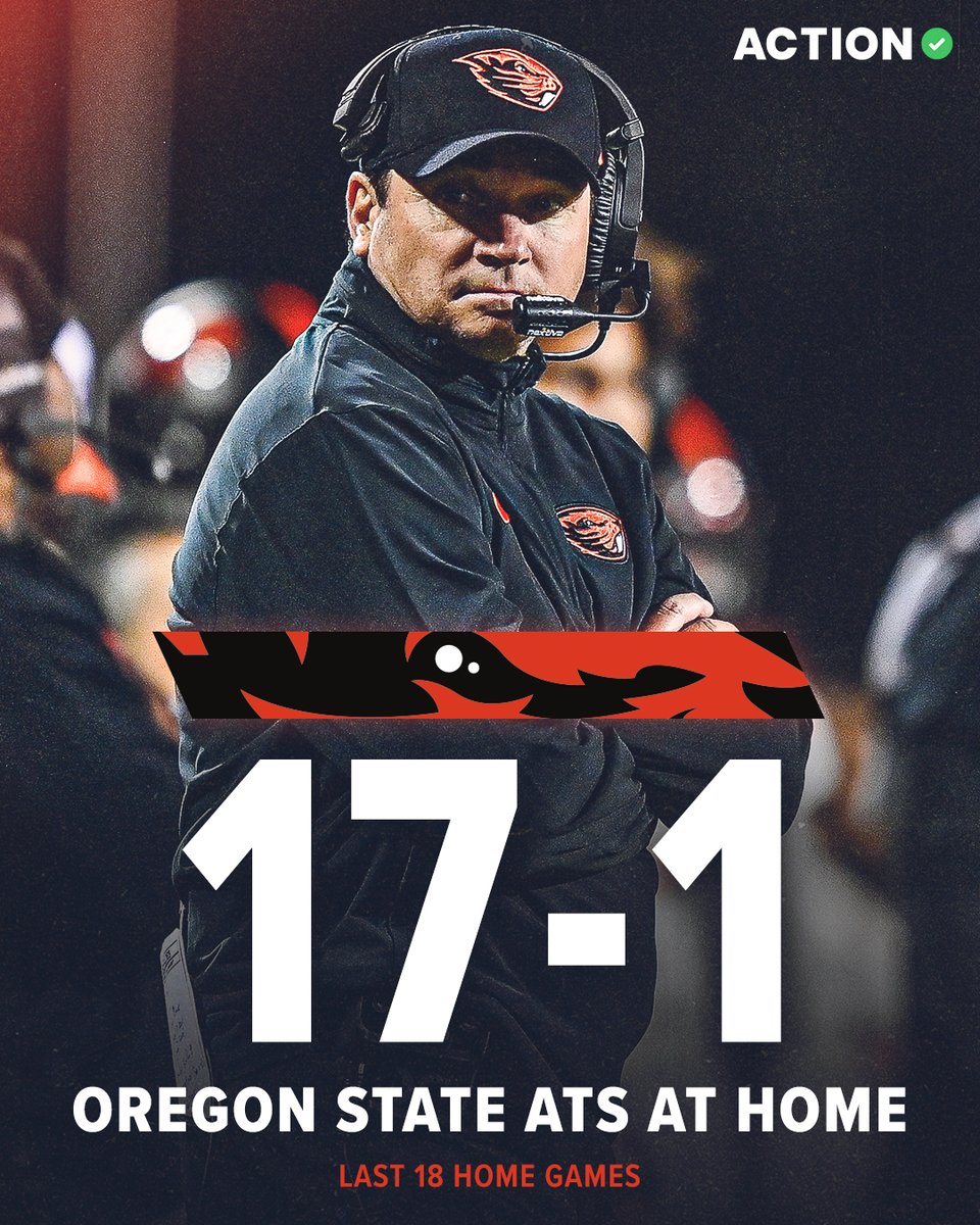 ActionNetworkHQ's tweet photo. Oregon State has been a covering machine in Corvallis 🦫 

• 17-1 against the spread over their last 18 home games
• 11-1 against the spread at home over last two seasons

(h/t @Stuckey2) https://t.co/JG2mSO5cDx