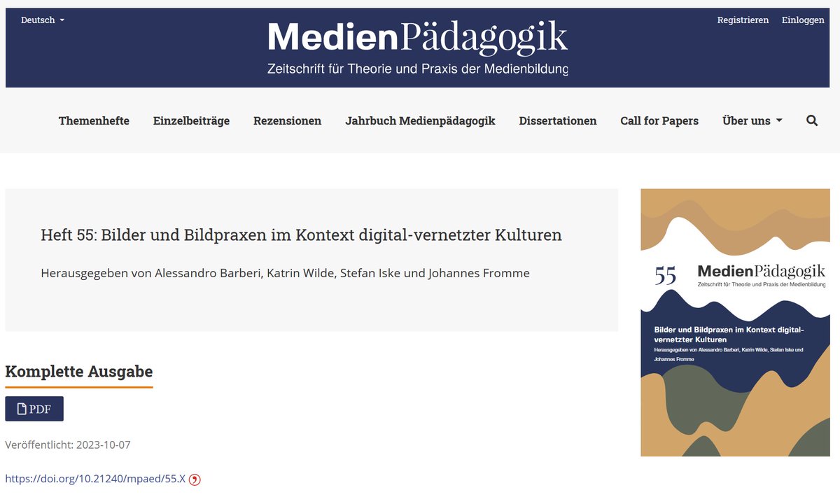 Wir freuen uns über die Publikation des Heft 55, „Bilder und Bildpraxen im Kontext digital-vernetzter Kulturen“. Darin werden Ergebnisse des 13. Theorieforums Magdeburg 2021 dokumentiert.
medienpaed.com/issue/view/112

#medienbildung #ovgu #ovgupresse  #gmk #forschung #medienpadagogik