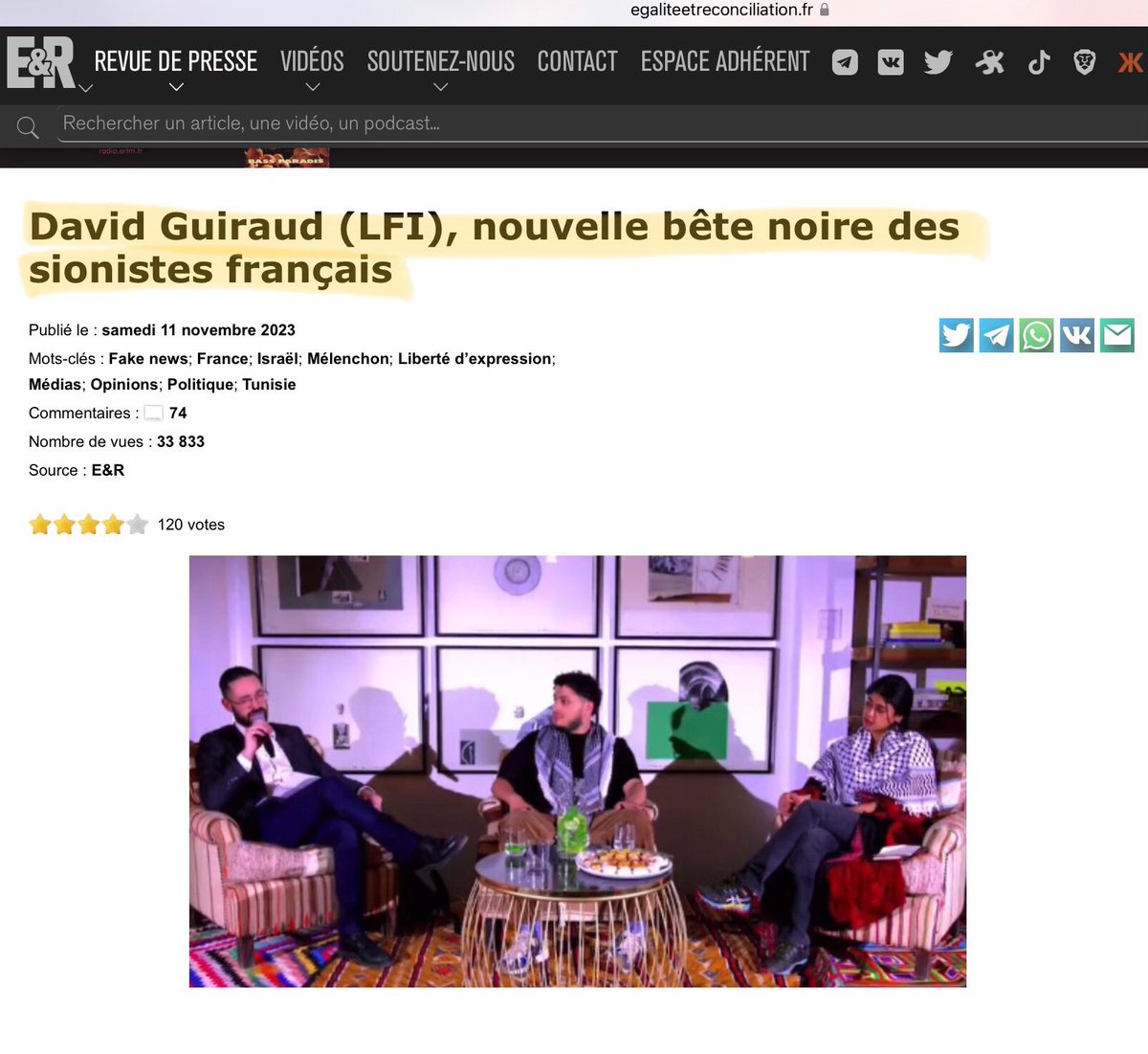 FabriceDAndrea's tweet photo. 🛑 Égalité et Réconciliation (ER), mouvement d’extrême-droite antisémite de #Soral, tresse des lauriers à #DavidGuiraud.

➡️ ER a mis en doute le bilan des attaques du #Hamas du 7/10 et la montée de l’antisémitisme après ce pogrom. 

📌 #LFI a désormais les alliés qu’elle mérite. https://t.co/gaahaPzocz