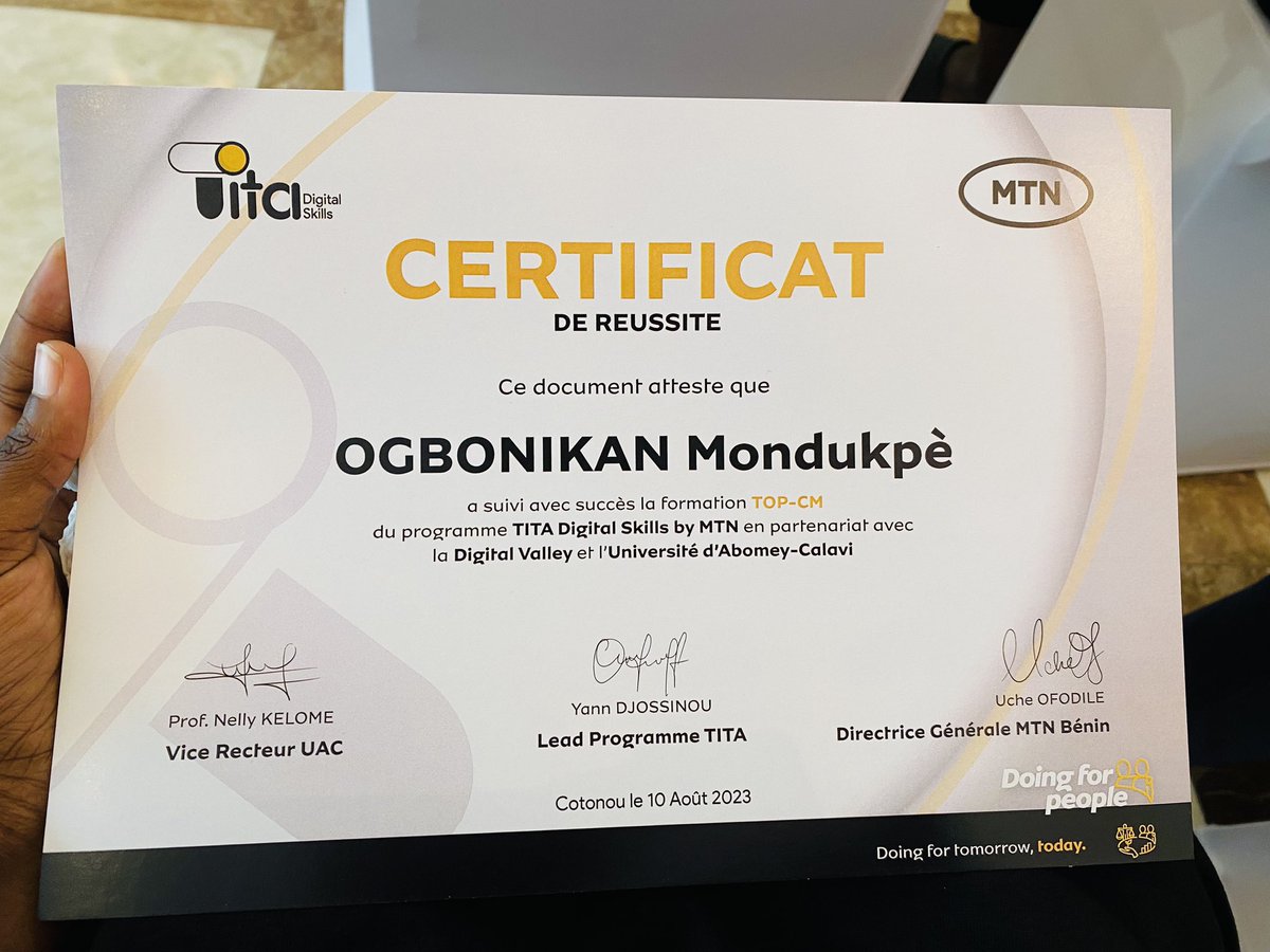 MondukpeO's tweet photo. Merci à @MTNBenin !

Longue vie au projet TITA ! 🌟✨ 

#LeBéninQueJ'aime #TITADigitalSkills #ActiveTonMind #TITAByMTN https://t.co/S8NxsIiSa4