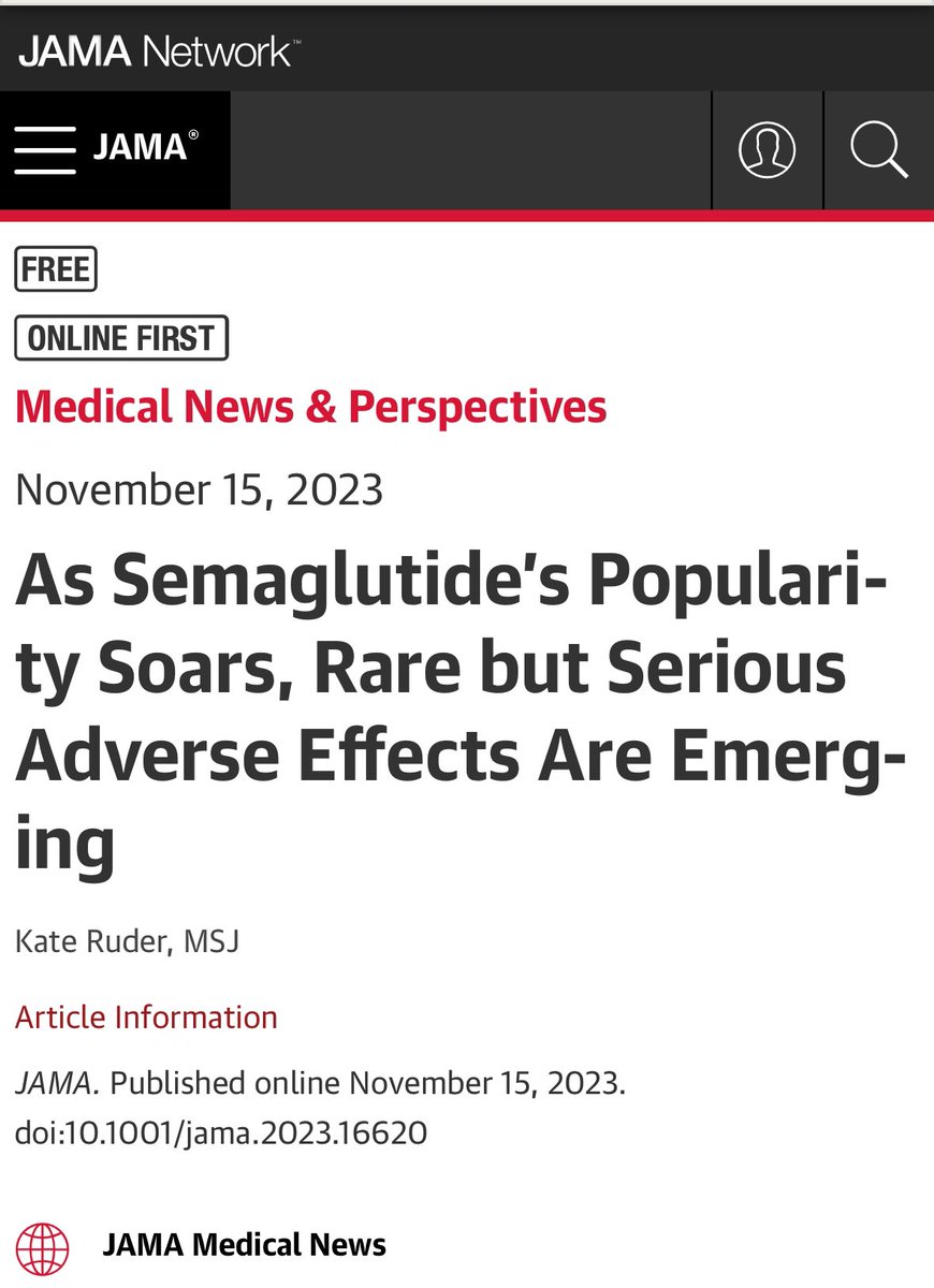 When treating millions of people with GLP-1 medications like #semaglutide and #tirzepatide even relatively rare side effects will occur in a large number of people. jamanetwork.com/journals/jama/…