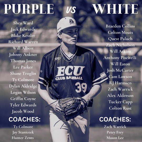 ECUClubBaseball's tweet image. Purple vs White Intersquad Scrimmage @ 12
📺: ECU Club Baseball YouTube