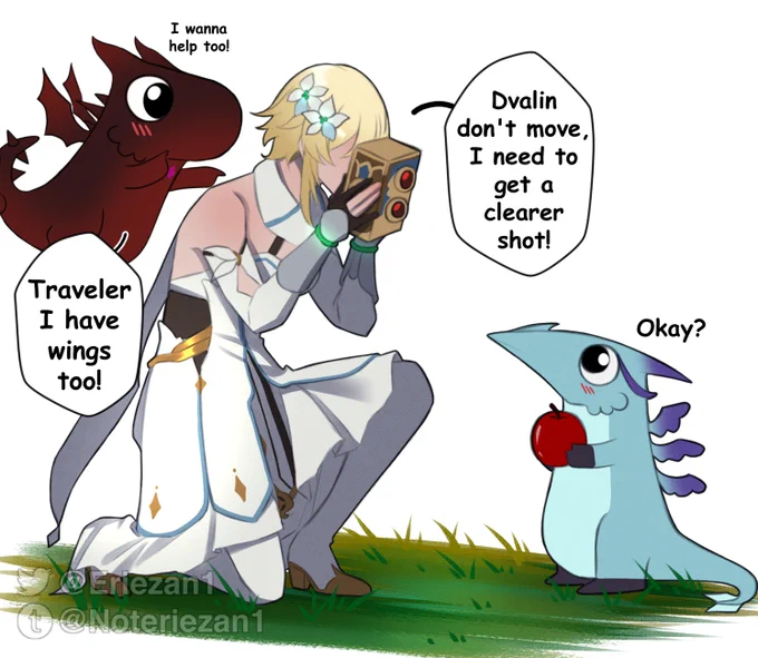 #GenshinImpact 
Event: "Take pictures of opponents with wing-like structures"
.
Traveler's first thought: 