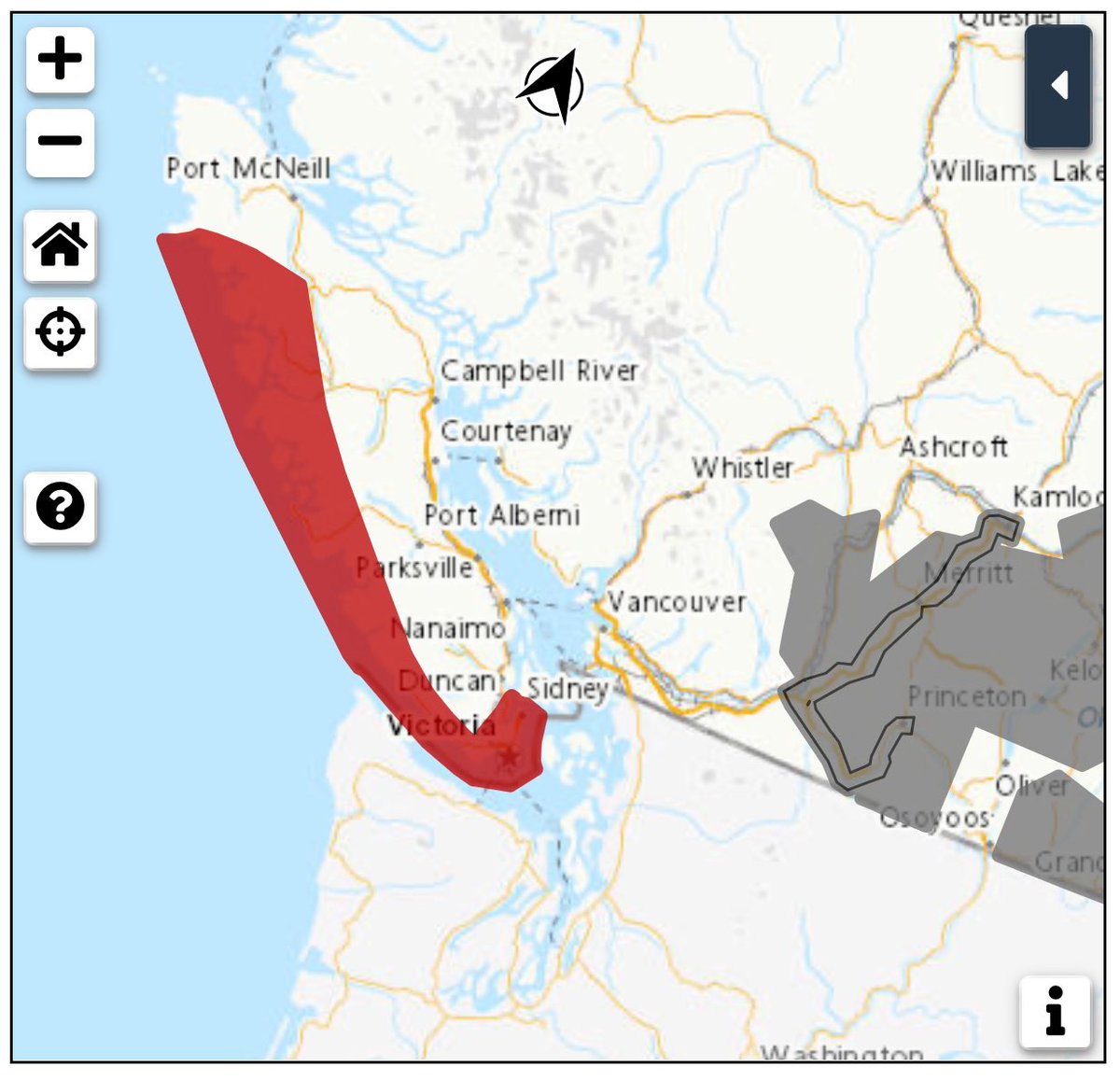 Happy Sat!
Calm across Sw #BC this AM b4 the next sys brings rain/wind tonite into Sun. #WindWarning: W #VanIsle (80-100km/h) & #Victoria (70-90)
Other areas from 40-70km/h.
Wx Stmt: S Interior & passes for loc frz rain & ice pellets.
#FogAdvisory: #FraserCanyon this AM.
#BCstorm