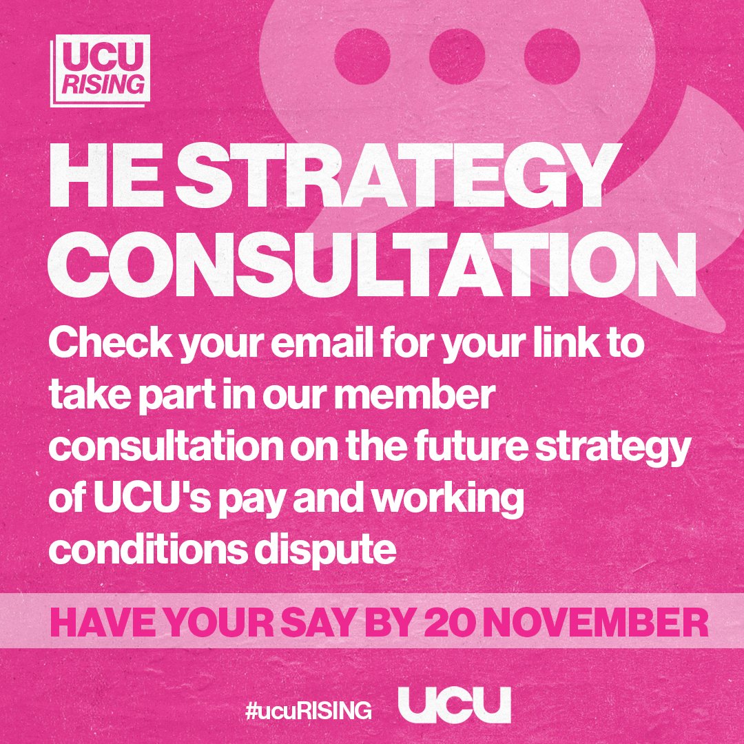 🚨 UCU Higher Education Members 🚨 Check your emails for your link to our next steps consultation ✉️ Make sure you have your say before Monday 20 November 📢 It’s your union and your plan #ucuRISING