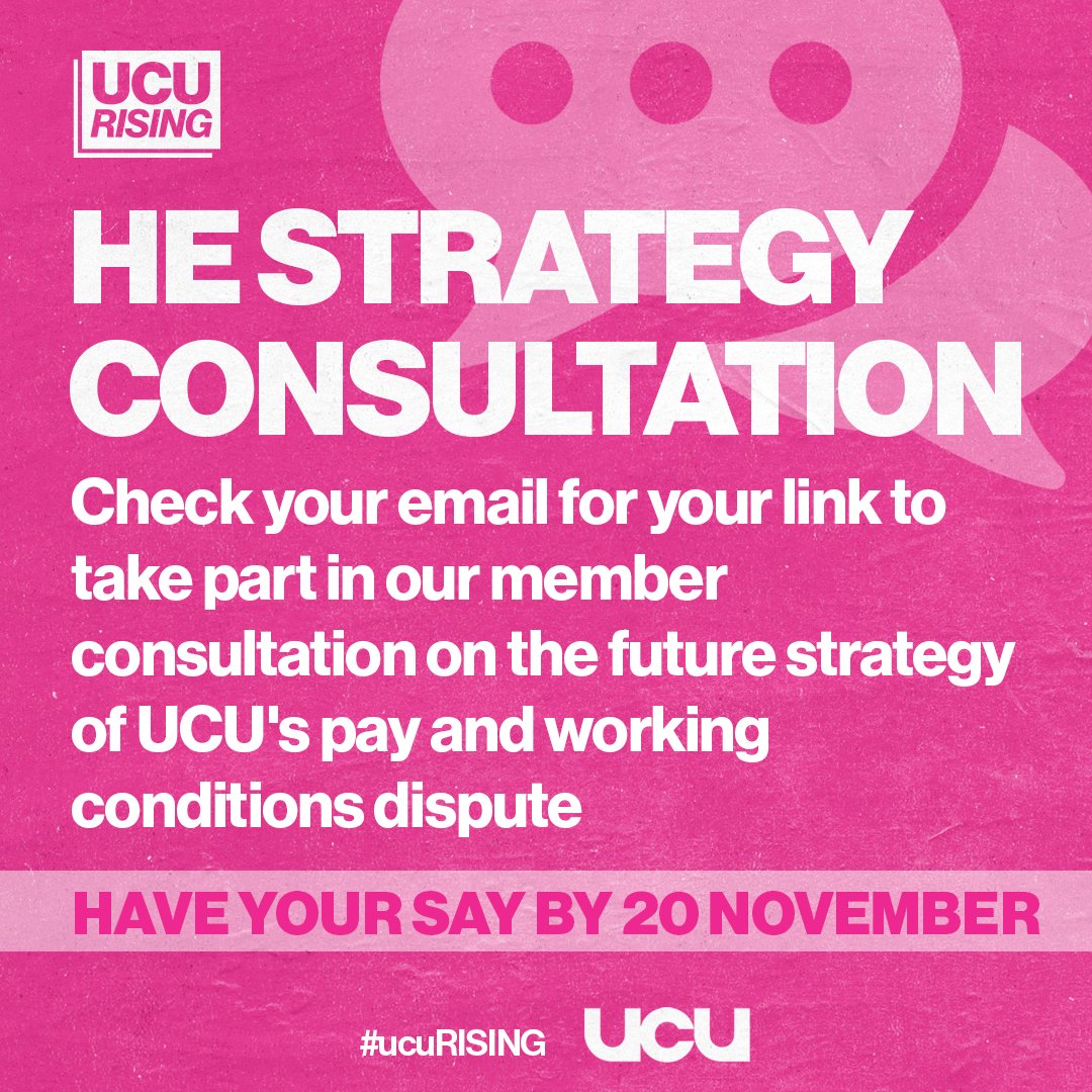 ucu's tweet image. 🚨 UCU Higher Education Members 🚨

Check your emails for your link to our next steps consultation ✉️

Make sure you have your say before Monday 20 November 📢

It’s your union and your plan

#ucuRISING