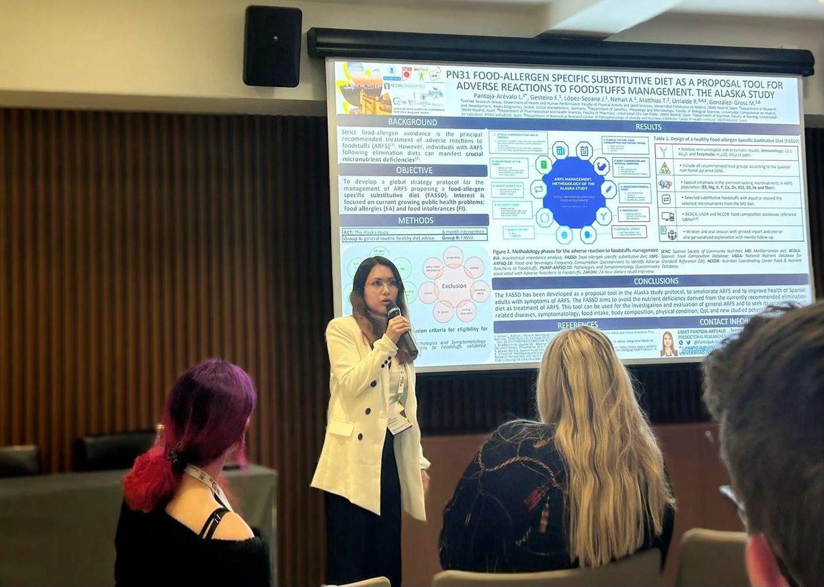 GrossMarcela's tweet photo. @ImFINE_RG at #FENS2023- @PantojaArevaloL presenting the poster related to a novel approach regarding food substitutes when having food allergies or intolerances #ALASKAStudy @RUrrialde_PhD @GesteiroA @jlopezseoane @AsmaNehari https://t.co/BJJiJ2G0Jw