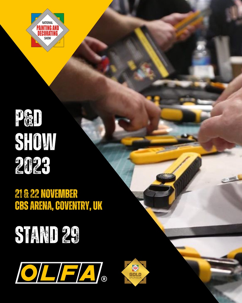 Come try the latest from the OLFA range at The National Painting and Decorating Show next week! 😃⁠
⁠
Find us at... ⁠
Stand 29 📍⁠
21 &amp; 22 November⁠
The Coventry Building Society Arena, Coventry, UK⁠
⁠
Get your tickets now <a href="/PDShow1/">P&D Show</a> 🎟️⁠ 
⁠
#painter #decorator #tradeshow