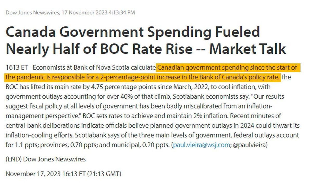 PierrePoilievre's tweet photo. The banking experts are now confirming what I've been saying for three years.

Trudeau's inflationary spending bid up the cost of goods and forced interest rates to skyrocket. 

Cap spending. Cut waste. Bring down deficits, inflation &amp; interest rates. https://t.co/Ty3gsjrIrX