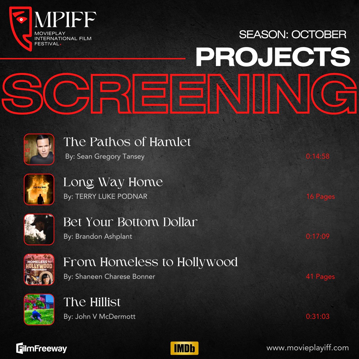 MoviePlayIFF's tweet photo. ๐ฅ Film Screening Alert! ๐
๐ November 18-25, 2023
๐ https://t.co/YbjJfDAtmC
Explore this week's projects on the site! ๐ฟ๐ฅ
#movieplay #screening #movieplayiff #filmfestival #livescreening #screeningschedule #filmstobescreened https://t.co/eKRfvGJLuO