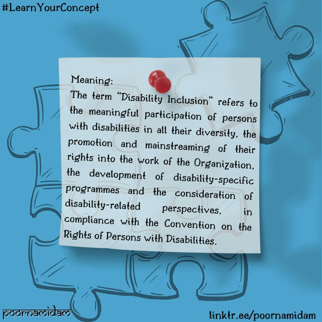 poornam_idam's tweet image. #LearnYourConcept 🧵

Disability inclusion involves treating everyone equally, regardless of disability, to ensure equal rights and freedoms across various aspects of life, including politics, economics, social activities, and culture.

#Inclusion #LeaveNoOneBehind