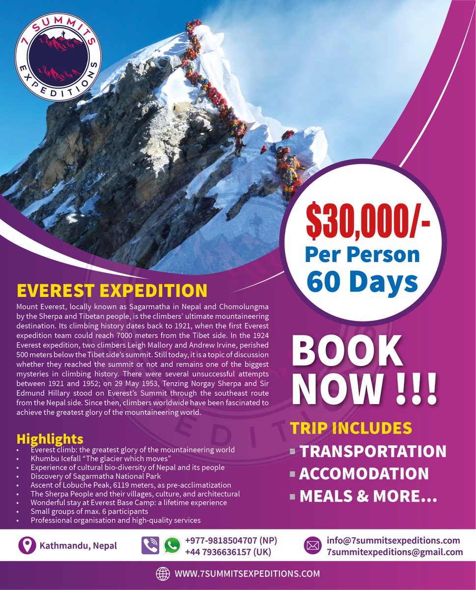 #Bookingopen for #Everest #Expedition 2024 #7summitsexpeditions