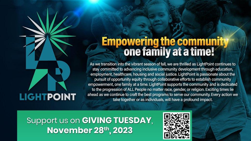 IAMShabiki's tweet photo. We are thrilled as LightPoint continues to stay committed to advancing inclusive community development through education, employment, healthcare, housing &amp; social justice. Please consider donating on Giving Tuesday November 28th, 2023 
https://t.co/gYqsB9Pv0i https://t.co/Hy8nx5sVkS