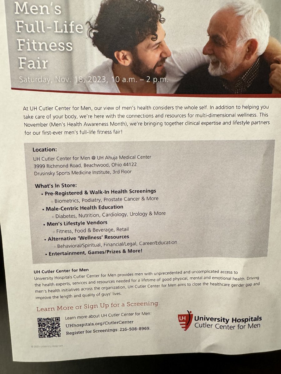 Getting ready for the Men’s Full Life Fitness Fair: All welcome. A different kind of healthcare ⁦<a href="/UHCutlerCenter/">University Hospitals Cutler Center for Men</a>⁩ ⁦<a href="/UHhospitals/">University Hospitals</a>⁩ ⁦<a href="/CaseUrology/">University Hospitals Urology Institute</a>⁩ #welcomeguys