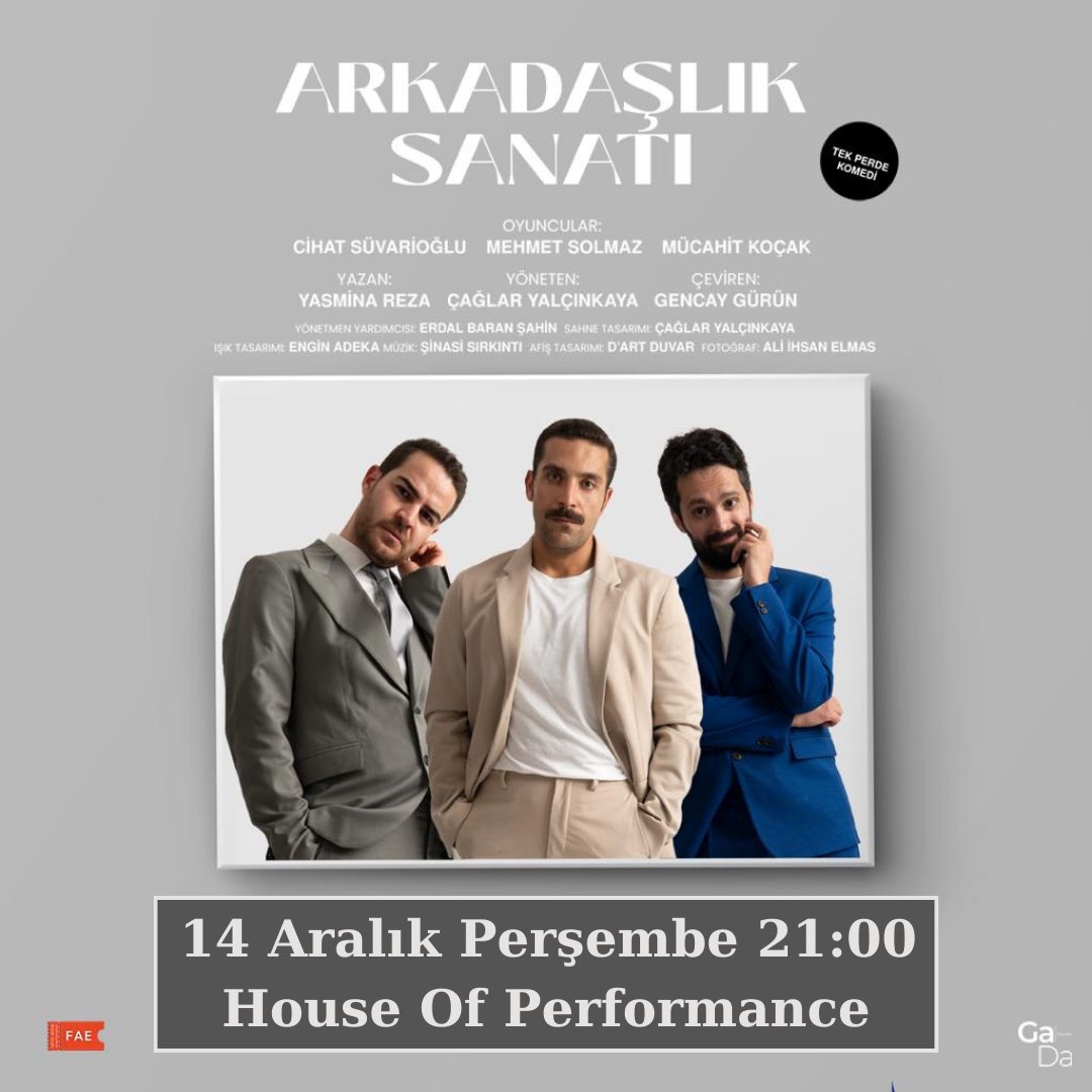 GadaTiyatro's tweet photo. “Arkadaşlık Sanatı” 14 Aralık 21:00 Bakırköy House of Performance’da.
Biletler:Biletinial,Biletix,https://t.co/S5RHYs3n1F ve  Bakırköy HoP gişede. @houseofperform 

Link: https://t.co/56xQzdpGKM

#arkadaşlıksanatı #gadatiyatro #houseofperformance #bakırköy https://t.co/17bqLFYzrO
