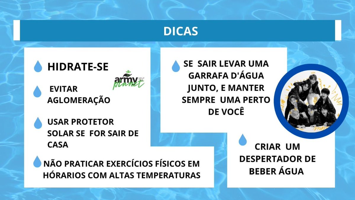 ARMY_HTP's tweet photo. ‼️ALERTA🌡☀️

A onda de calor registrada nos últimos dias em boa parte do Brasil continua. 

Precisamos tomar medidas pra cuidar da nossa saúde. 

Com o calor intenso as chuvas no verão tbm são intensas. Em alguns lugares do Brasil hoje a defesa Civil já emitiu alerta para chuvas fortes com ventos mais de 100km. Evitem árvores como abrigo durante a passagem da tempestade.

#ArmyHelpThePlanet #hidrate