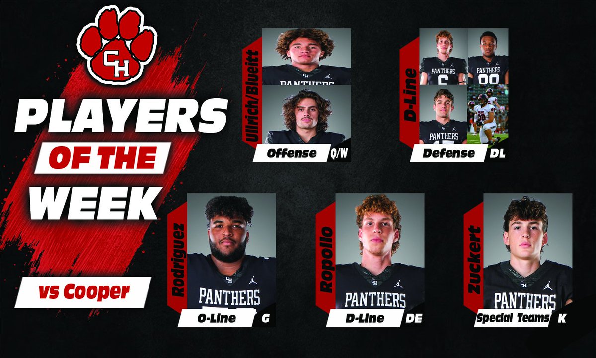 Congrats to our players of the week in a BIG second round win over Abilene Cooper 55-21!  On to Round 3!