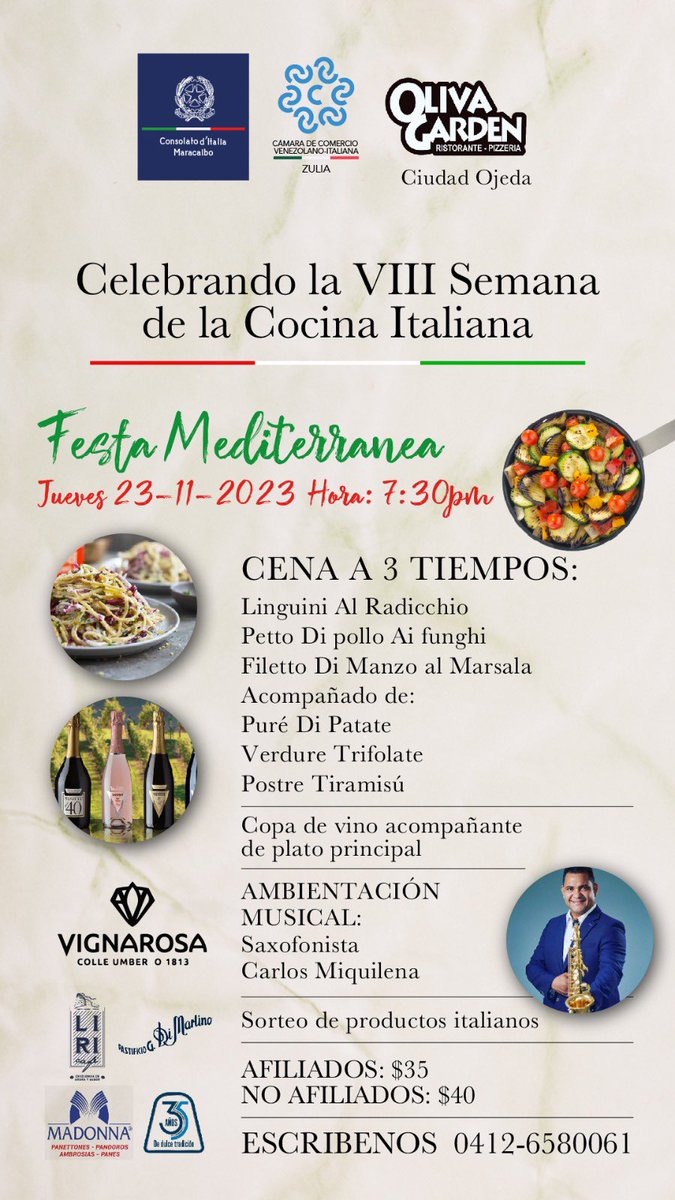 OswaldoGomezE's tweet photo. Este próximo jueves 23 celebrando la semana de la cocina italiana #cavenitzulia #semanacucinaitaliana #ciudadojeda https://t.co/CpzOlUrkI0